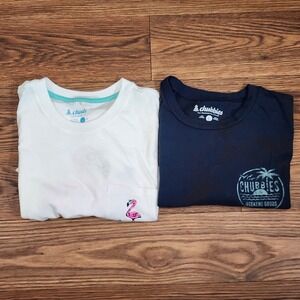 2 Chubbies T-Shirts Mens Large Blue White Palm Tree Flamingo Weekend Graphic Tee